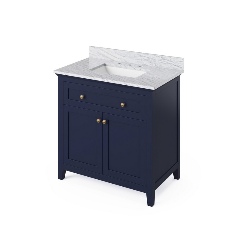 HARDWARE RESOURCES VKITCHA36R JEFFREY ALEXANDER 2ND GEN CHATHAM 36 INCH VANITY WITH CARRARA MARBLE VANITY TOP AND UNDERMOUNT RECTANGLE BOWL