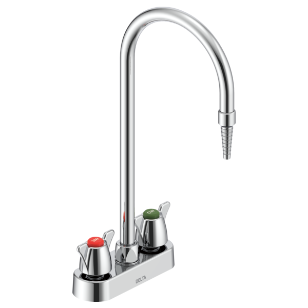 DELTA W6720 COMMERCIAL 14 7/8 INCH TWO HOLE DECK MOUNT GOOSENECK LABORATORY MIXING FAUCET WITH TWO LEVER BLADE HANDLES - CHROME