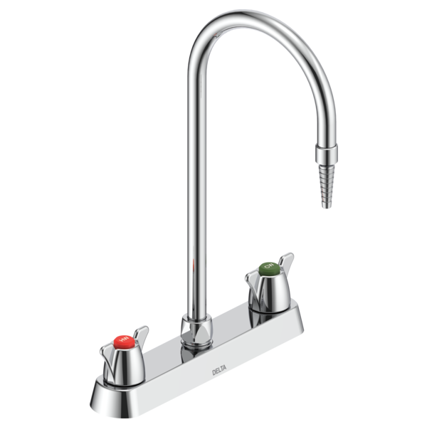 DELTA W6740 COMMERCIAL 14 7/8 INCH TWO HOLE DECK MOUNT GOOSENECK LABORATORY MIXING FAUCET WITH TWO LEVER BLADE HANDLES - CHROME