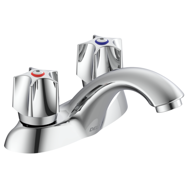DELTA 21C131 COMMERCIAL 4 5/8 INCH TWO HOLES DOUBLE HANDLES CENTERSET BATHROOM FAUCET WITH FLUTE HANDLES AND VANDAL RESISTANT AERATOR - CHROME