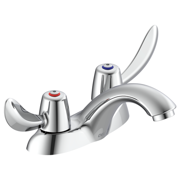 DELTA 21C132 COMMERCIAL 3 3/4 INCH TWO HOLES DOUBLE HANDLES CENTERSET BATHROOM FAUCET WITH HOODED BLADE HANDLES AND VANDAL RESISTANT AERATOR - CHROME