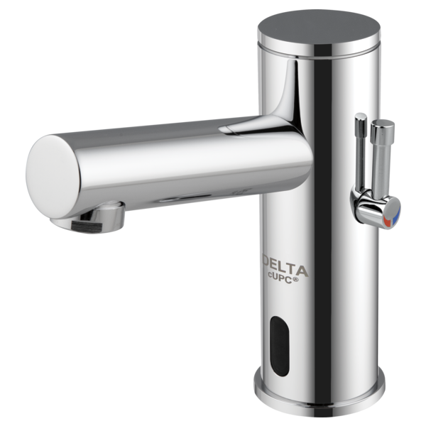 DELTA DEMD-311LF COMMERCIAL 5 5/8 INCH SINGLE HOLE BATTERY OPERATED ELECTRONIC DECK MOUNT BATHROOM FAUCET WITH TEMPERATURE MIXER