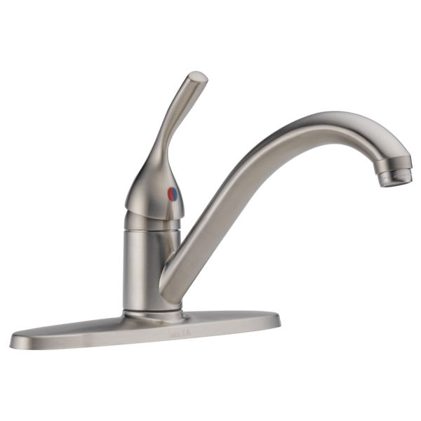 DELTA 100-SS-DST CLASSIC 8 3/8 INCH THREE HOLES DECK MOUNT 1.8 GPM SINGLE HANDLE KITCHEN FAUCET - STAINLESS STEEL