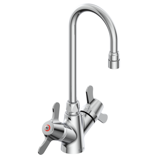 DELTA 25C3837 COMMERCIAL 14 INCH SINGLE HOLE DECK MOUNT 1.5 GPM TWO LEVER HANDLES CERAMIC DISC BATHROOM FAUCET WITH VANDAL RESISTANT AERATOR - CHROME