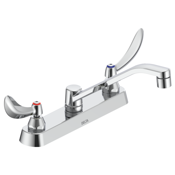 DELTA 26C3154 COMMERCIAL 6 5/8 INCH TWO HOLES WIDESPREAD 0.5 GPM DOUBLE HANDLE BATHROOM FAUCET WITH METAL BLADE HANDLES - CHROME