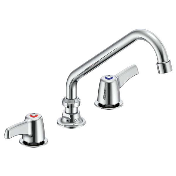 DELTA 27C2243 COMMERCIAL 9 3/8 INCH THREE HOLES DECK MOUNT 1.5 GPM TWO LEVER BLADE HANDLES CERAMIC DISC KITCHEN FAUCET - CHROME