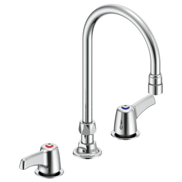DELTA 27C2933 COMMERCIAL 11 3/4 INCH THREE HOLES DECK MOUNT 1.5 GPM TWO LEVER BLADE HANDLES CERAMIC DISC KITCHEN FAUCET - CHROME