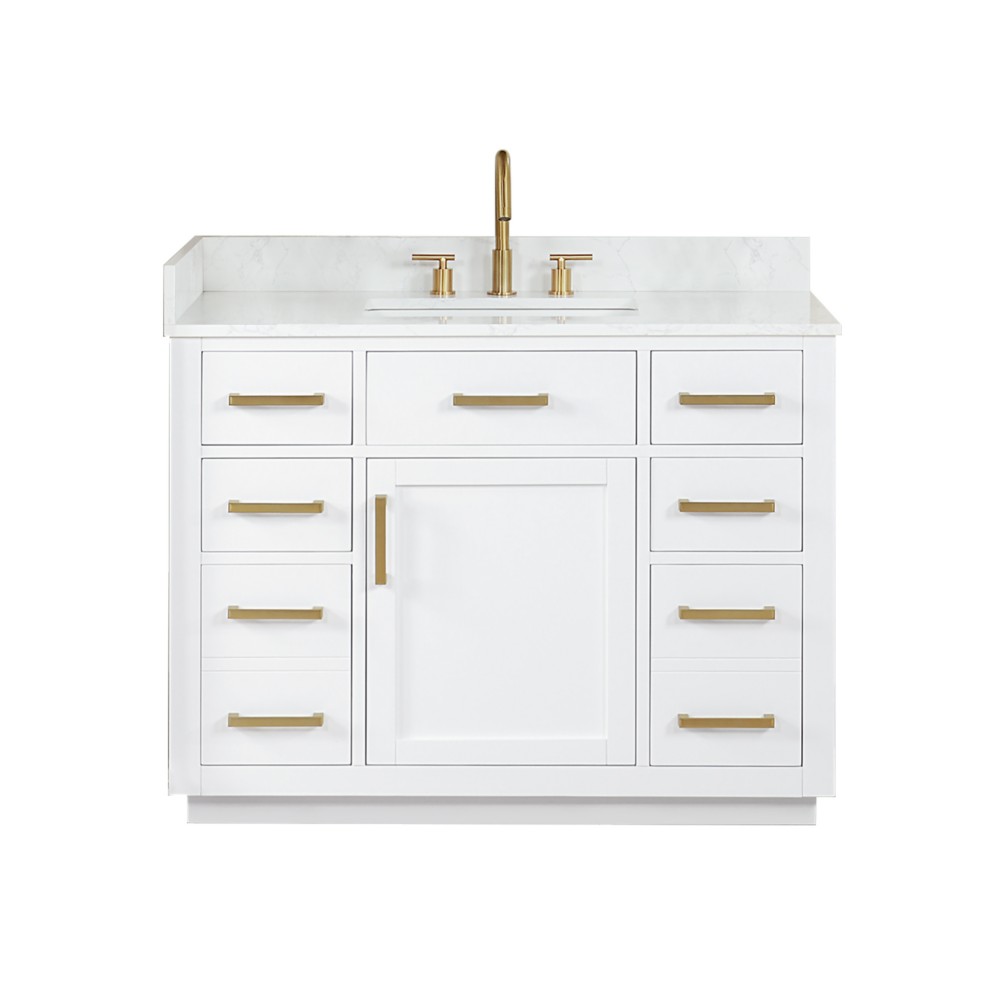 ALTAIR 557042-GW-NM GAVINO 42 INCH FREESTANDING SINGLE BATHROOM VANITY WITH GRAIN WHITE COMPOSITE STONE COUNTERTOP WITHOUT MIRROR