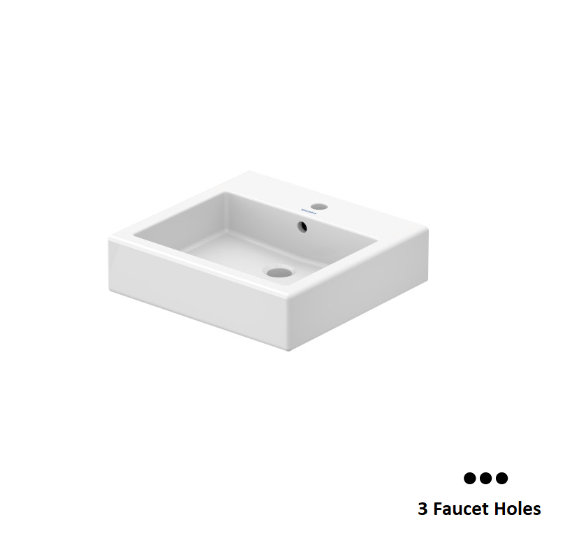 DURAVIT 454500088 VERO 19-5/8 X 18-1/2 INCH GROUND WASHBASIN WITH 3 FAUCET HOLES