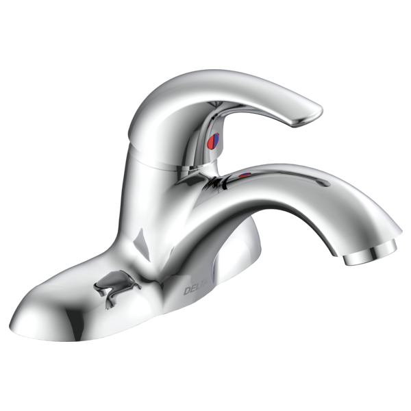 DELTA 22C001 COMMERCIAL 6 1/4 INCH THREE HOLES CENTERSET SINGLE HANDLE 1.5 GPM BATHROOM FAUCET WITH WRENCH FLAT AERATOR AND POP-UP HOLE LESS POP-UP ASSEMBLY - CHROME