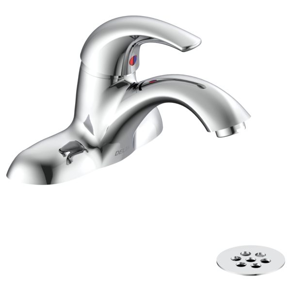 DELTA 22C401 COMMERCIAL 6 1/4 INCH TWO HOLES CENTERSET SINGLE HANDLE 1.5 GPM BATHROOM FAUCET WITH WRENCH FLAT AERATOR AND METAL GRID STRAINER - CHROME