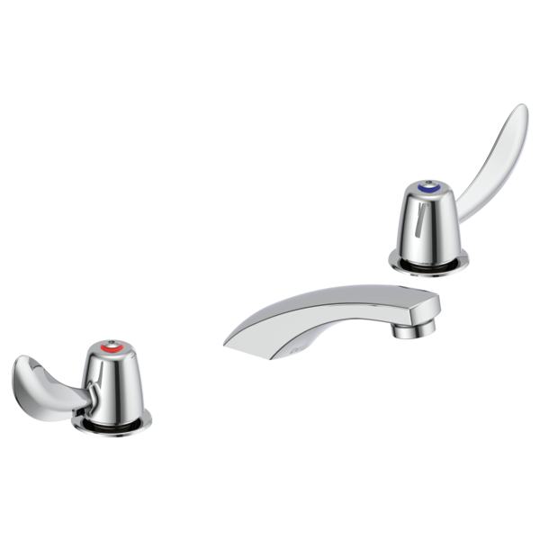 DELTA 23C322 COMMERCIAL 2 7/8 INCH THREE HOLES AND 1.5 GPM WIDESPREAD BATHROOM FAUCET WITH TWO HOODED BLADE HANDLES - CHROME