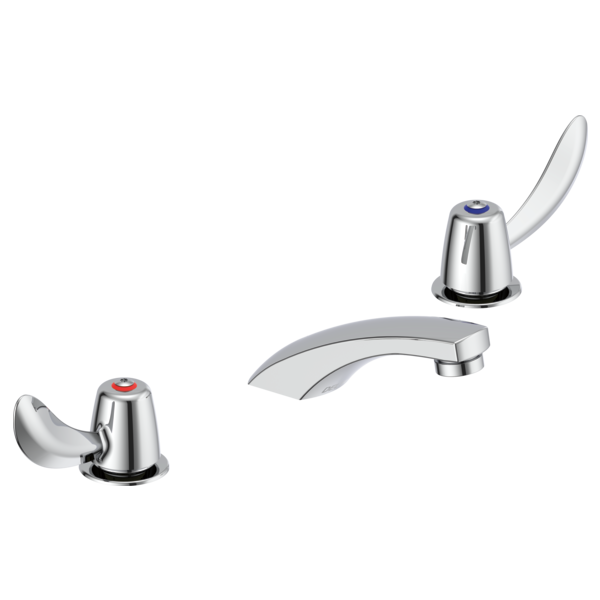 DELTA 23C322 COMMERCIAL 2 7/8 INCH THREE HOLES AND 1.5 GPM WIDESPREAD BATHROOM FAUCET WITH TWO HOODED BLADE HANDLES - CHROME