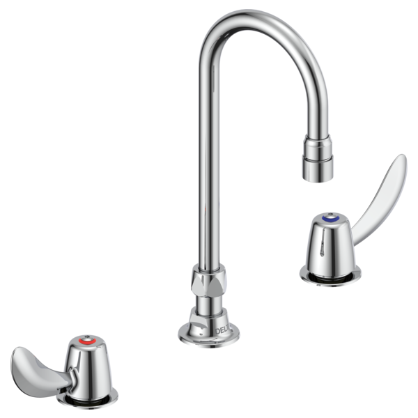DELTA 23C622 COMMERCIAL 10 3/4 INCH THREE HOLES AND WIDESPREAD BATHROOM FAUCET WITH TWO HOODED BLADE HANDLES - CHROME