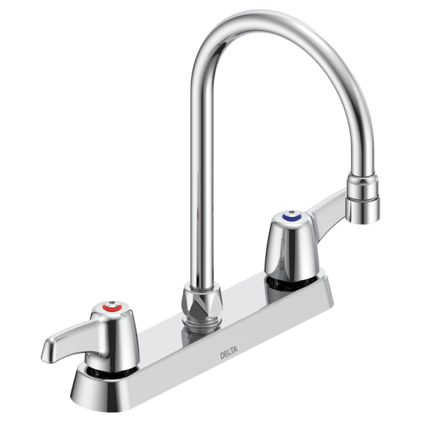 DELTA 26C3953 COMMERCIAL 11 5/8 INCH TWO HOLES HIGH ARC KITCHEN FAUCET WITH 0.5 GPM NON-AERATING OUTLET TWO HOODED LEVER HANDLES - CHROME