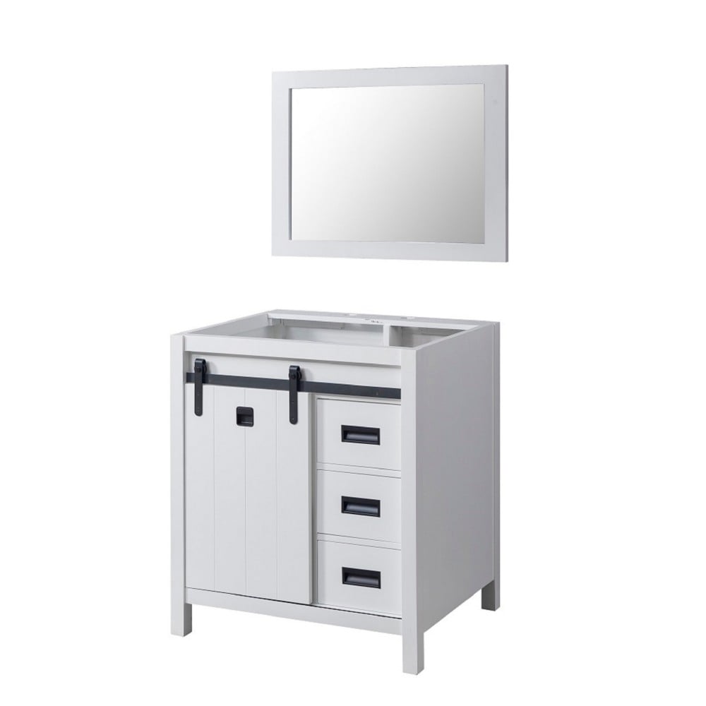 DIRECT VANITY SINK 32S3-W-M DA VINCI 32 INCH FREESTANDING BATHROOM VANITY CABINET ONLY IN WHITE WITH MIRROR