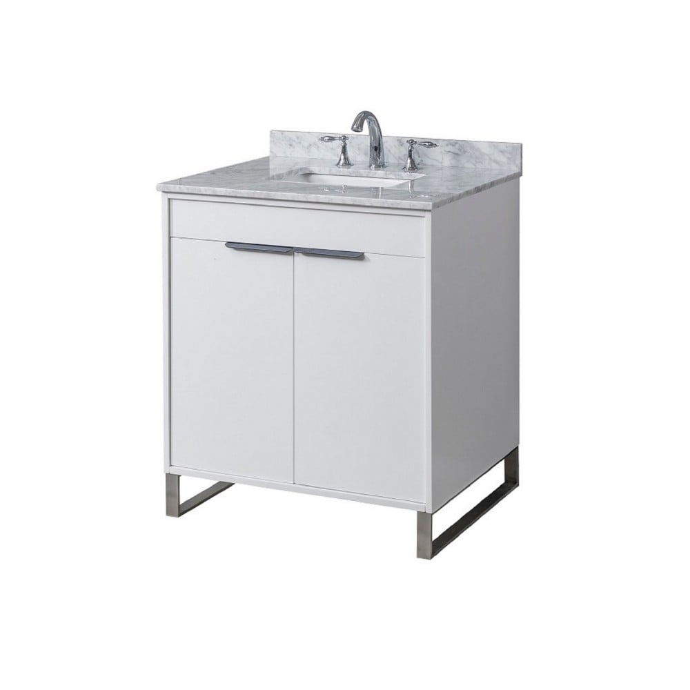 DIRECT VANITY SINK 32S5-WWC LUCA 32 INCH FREESTANDING SINGLE SINK BATHROOM VANITY IN WHITE WITH WHITE CARRARA MARBLE TOP