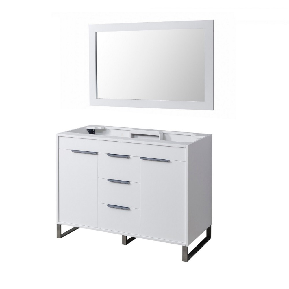 DIRECT VANITY SINK 48D5-W-M LUCA 48 INCH FREESTANDING BATHROOM VANITY CABINET ONLY IN WHITE WITH MIRROR
