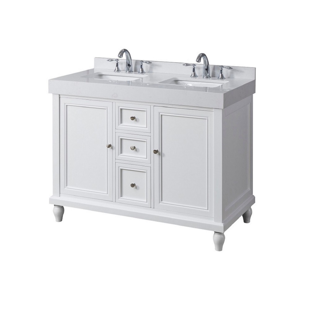 DIRECT VANITY SINK 48D9-WEW CLASSIC EXCLUSIVE 48 INCH FREESTANDING DOUBLE SINK BATHROOM VANITY IN WHITE WITH WHITE CULTURE MARBLE TOP