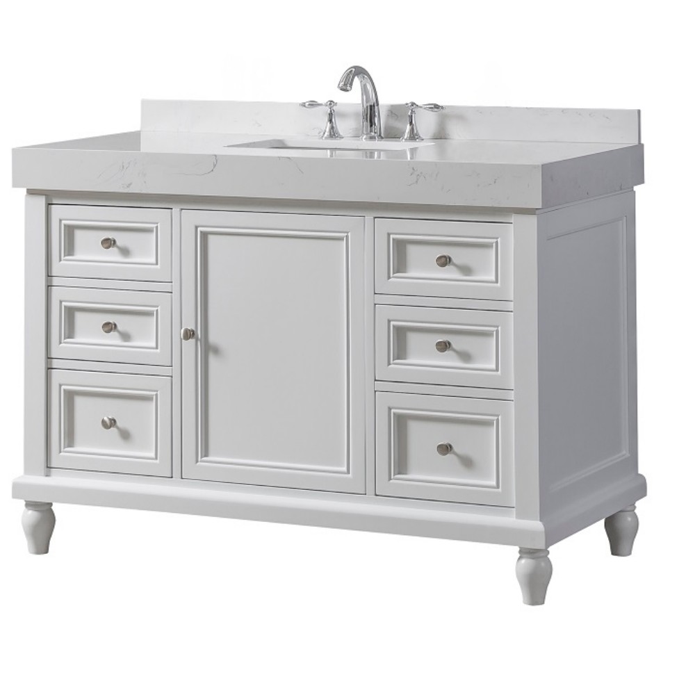 DIRECT VANITY SINK 48S9-WEW CLASSIC EXCLUSIVE 48 INCH FREESTANDING SINGLE SINK BATHROOM VANITY IN WHITE WITH WHITE CULTURE MARBLE TOP