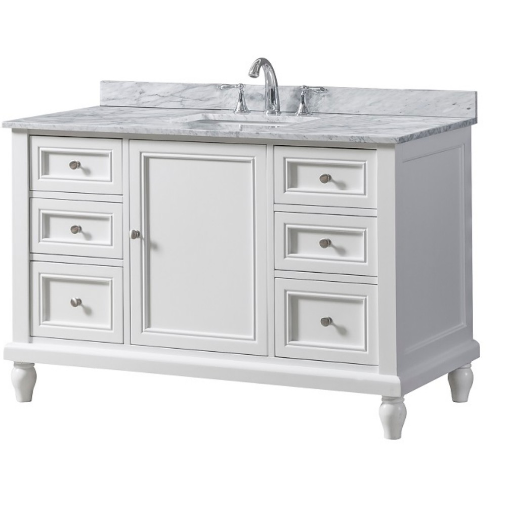 DIRECT VANITY SINK 48S9-WWC CLASSIC 48 INCH FREESTANDING SINGLE SINK BATHROOM VANITY IN WHITE WITH WHITE CARRARA MARBLE TOP