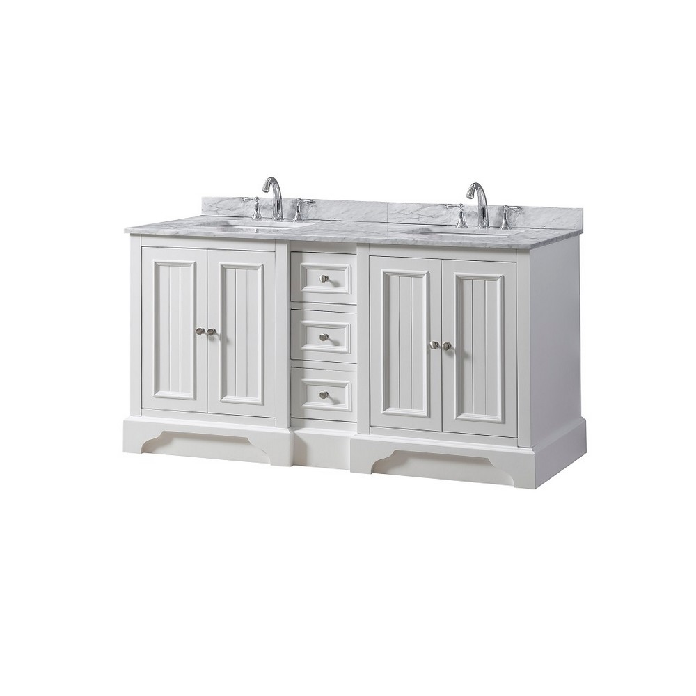 DIRECT VANITY SINK 60D81-WWC KINGSWOOD 60 INCH FREESTANDING DOUBLE SINK BATHROOM VANITY IN WHITE WITH WHITE CARRARA MARBLE TOP