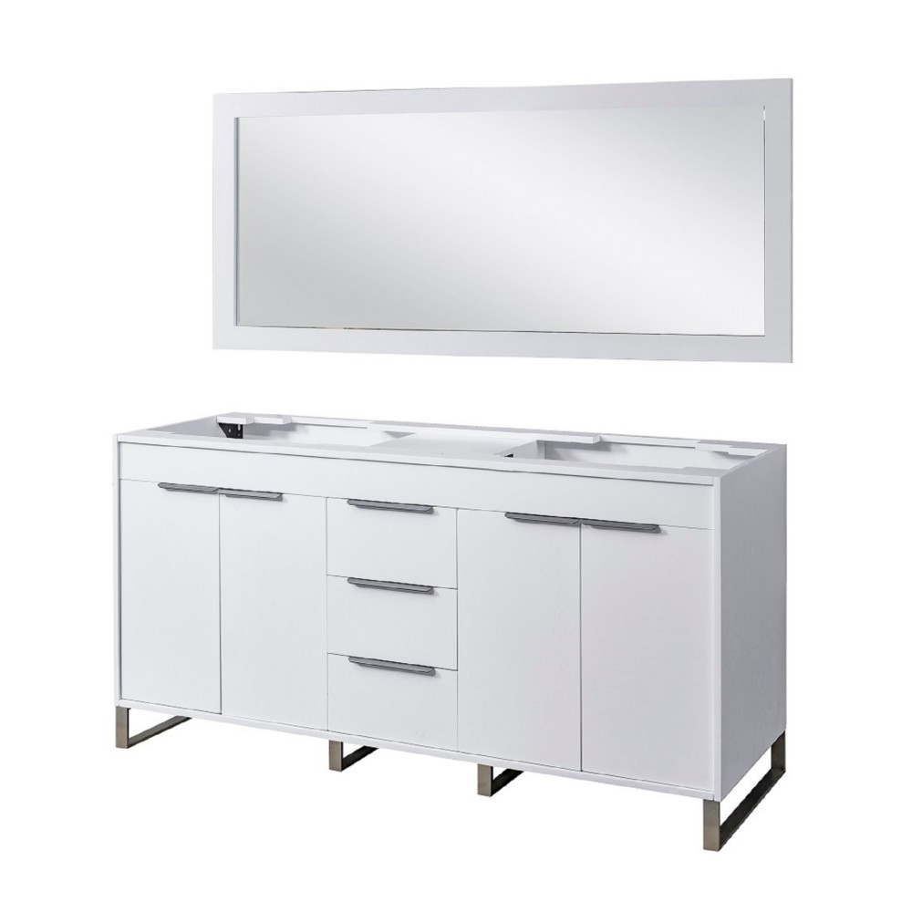 DIRECT VANITY SINK 72D5-W-M LUCA 72 INCH FREESTANDING BATHROOM VANITY CABINET ONLY IN WHITE WITH MIRROR