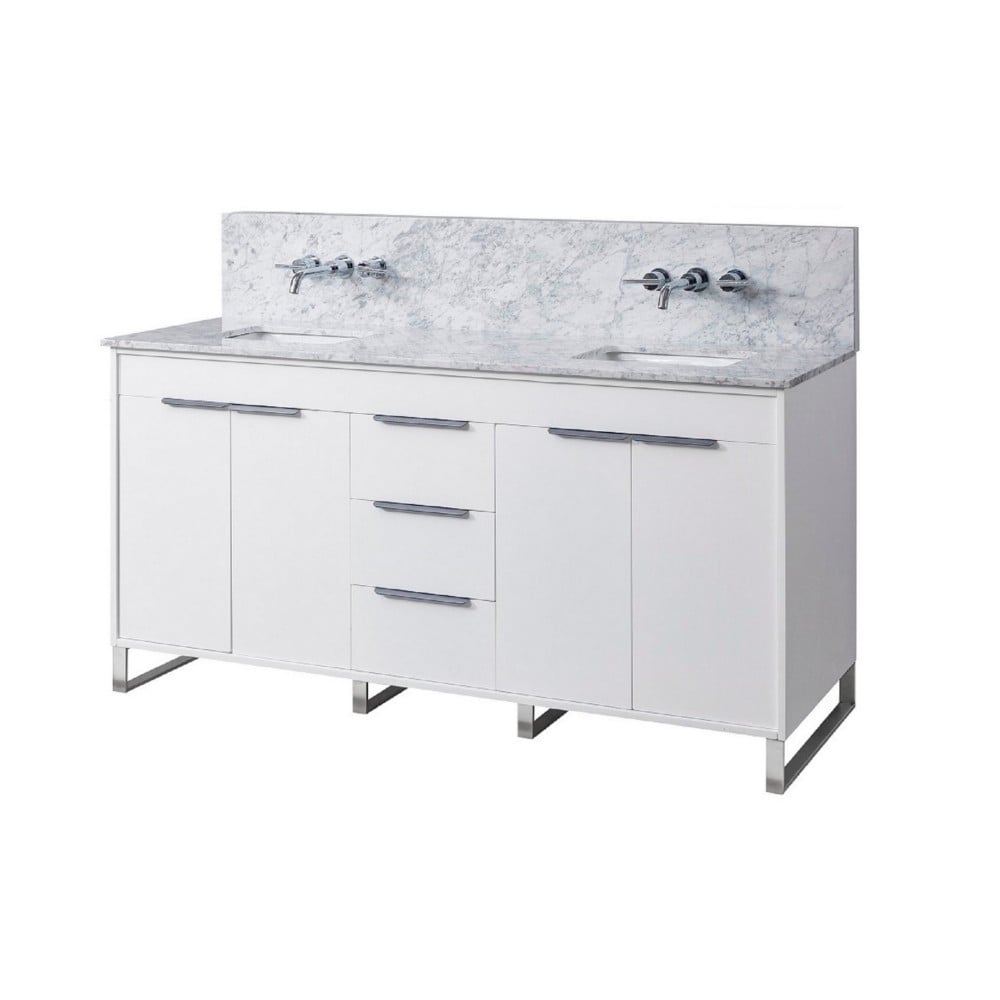 DIRECT VANITY SINK 72D5-WWC-WM LUCA PREMIUM 72 INCH FREESTANDING DOUBLE SINK BATHROOM VANITY IN WHITE WITH WHITE CARRARA MARBLE TOP