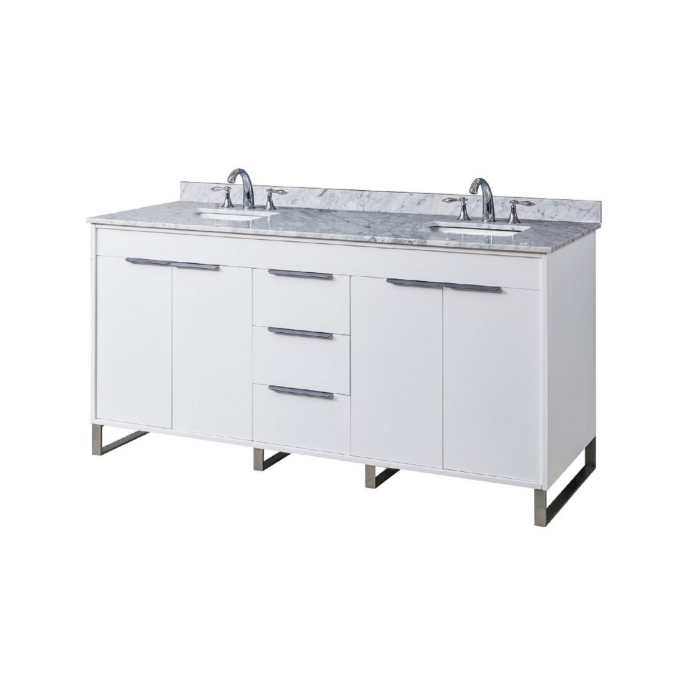 DIRECT VANITY SINK 72D5-WWC LUCA 72 INCH FREESTANDING DOUBLE SINK BATHROOM VANITY IN WHITE WITH WHITE CARRARA MARBLE TOP