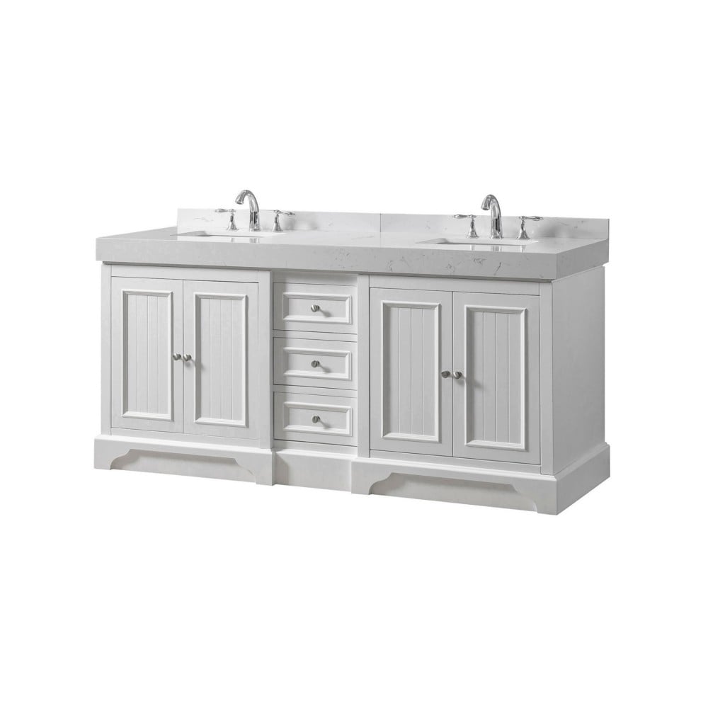 DIRECT VANITY SINK 72D8-WEW KINGSWOOD EXCLUSIVE 72 INCH FREESTANDING DOUBLE SINK BATHROOM VANITY IN WHITE WITH WHITE CULTURE MARBLE TOP