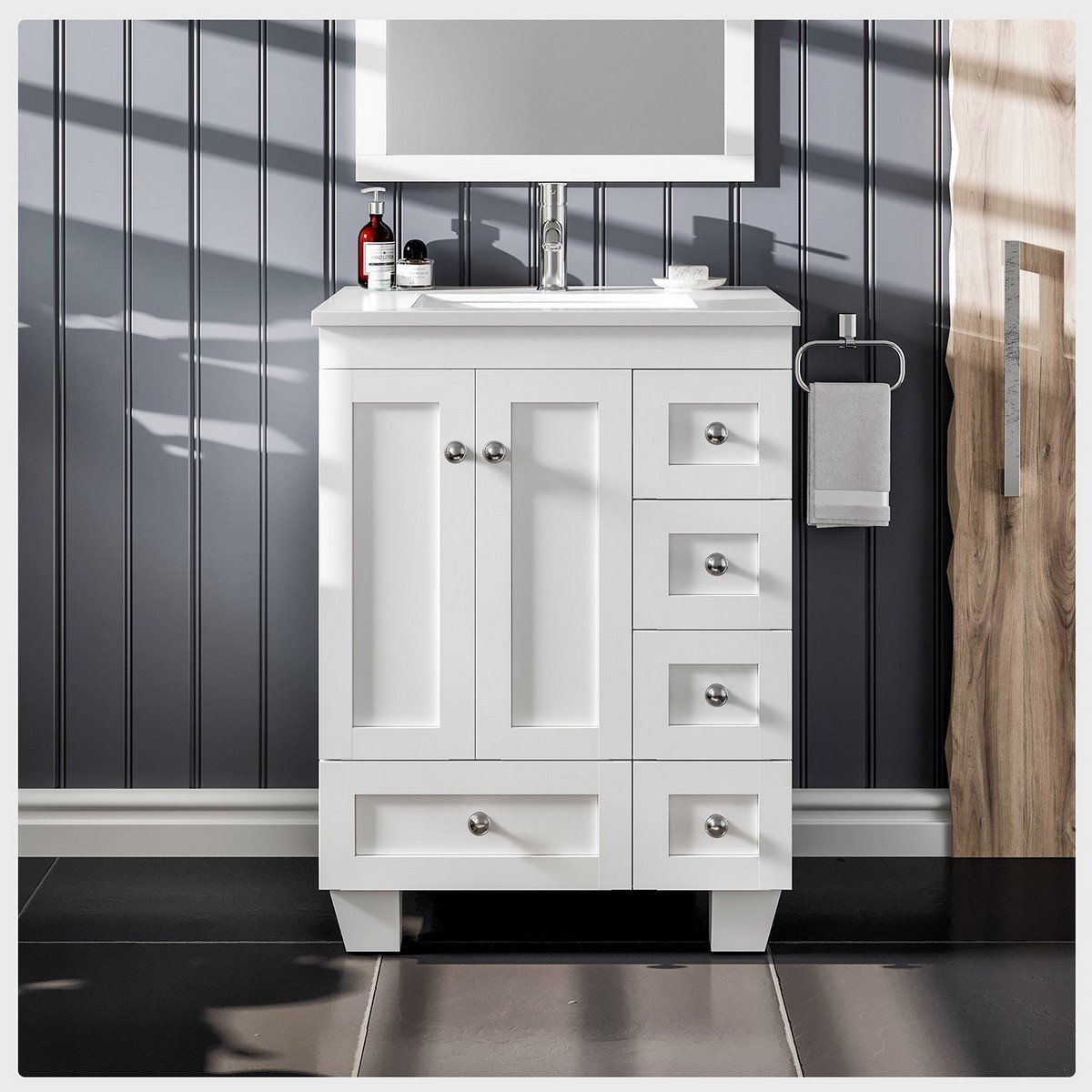 EVIVA EVVN69-24 ACCLAIM 24 INCH FREESTANDING TRANSITIONAL BATHROOM VANITY WITH QUARTZ COUNTERTOP AND UNDERMOUNT PORCELAIN SINK