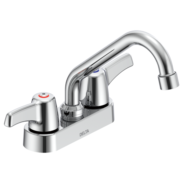 DELTA 27C4323 COMMERCIAL 7 INCH TWO HANDLES CERAMIC DISC DECK MOUNT BATHROOM FAUCET WITH LEVER BLADE HANDLES, 6 INCH TUBULAR SWING SPOUT AND ANTIMICROBIAL - CHROME