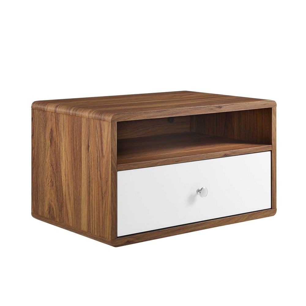 MODWAY MOD-7059-WAL-WHI TRANSMIT 23 INCH WALL MOUNT NIGHTSTAND IN WALNUT WHITE