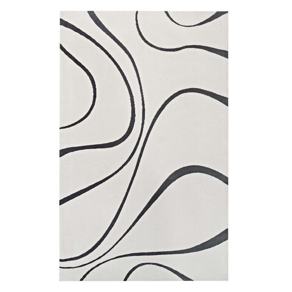MODWAY R-1002D-58 THERESE ABSTRACT SWIRL 5 X 8 AREA RUG IN IVORY AND CHARCOAL