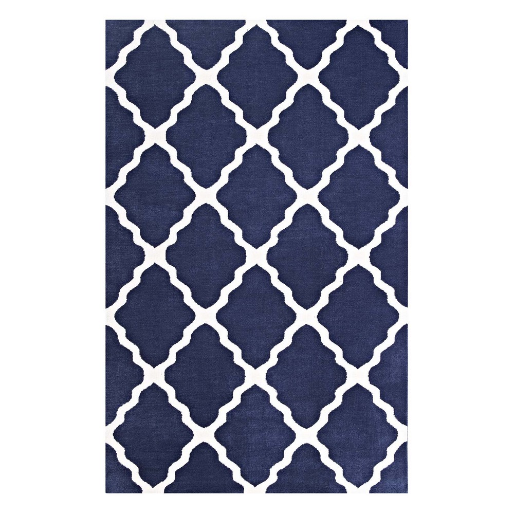 MODWAY R-1003A-58 MARJA MOROCCAN TRELLIS 5 X 8 AREA RUG IN NAVY AND IVORY