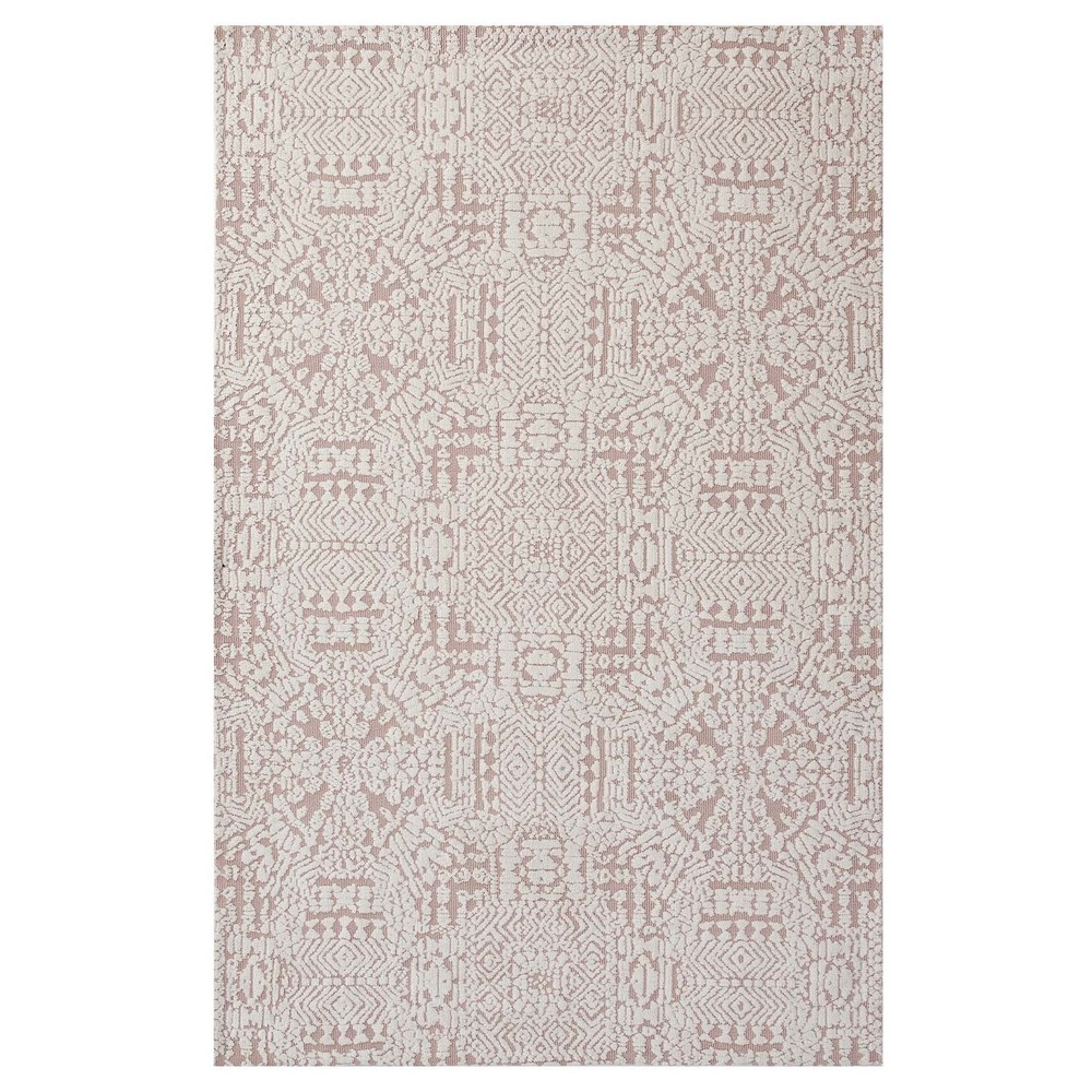 MODWAY R-1018B-58 JAVIERA CONTEMPORARY MOROCCAN 5 X 8 AREA RUG IN IVORY AND CAMEO ROSE
