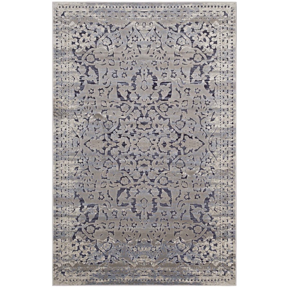 MODWAY R-1095A-58 MARGARIDA DISTRESSED VINTAGE TURKISH 5 X 8 AREA RUG IN BLUE AND CREAM