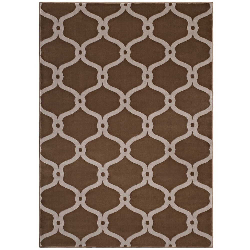 MODWAY R-1129A-58 BELTARA CHAIN LINK TRANSITIONAL TRELLIS 5 X 8 AREA RUG IN DARK TAN AND BEIGE