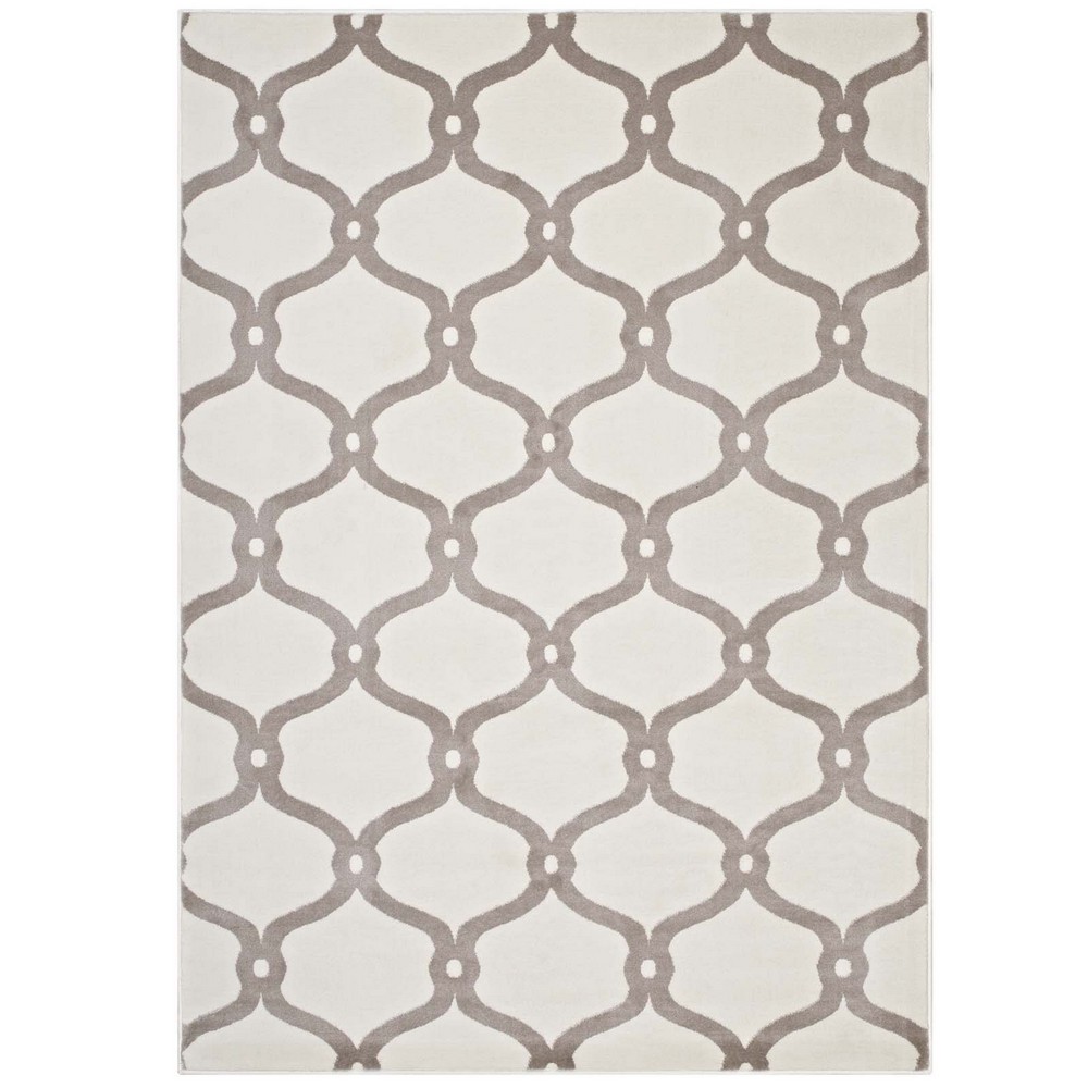 MODWAY R-1129C-58 BELTARA CHAIN LINK TRANSITIONAL TRELLIS 5 X 8 AREA RUG IN BEIGE AND IVORY