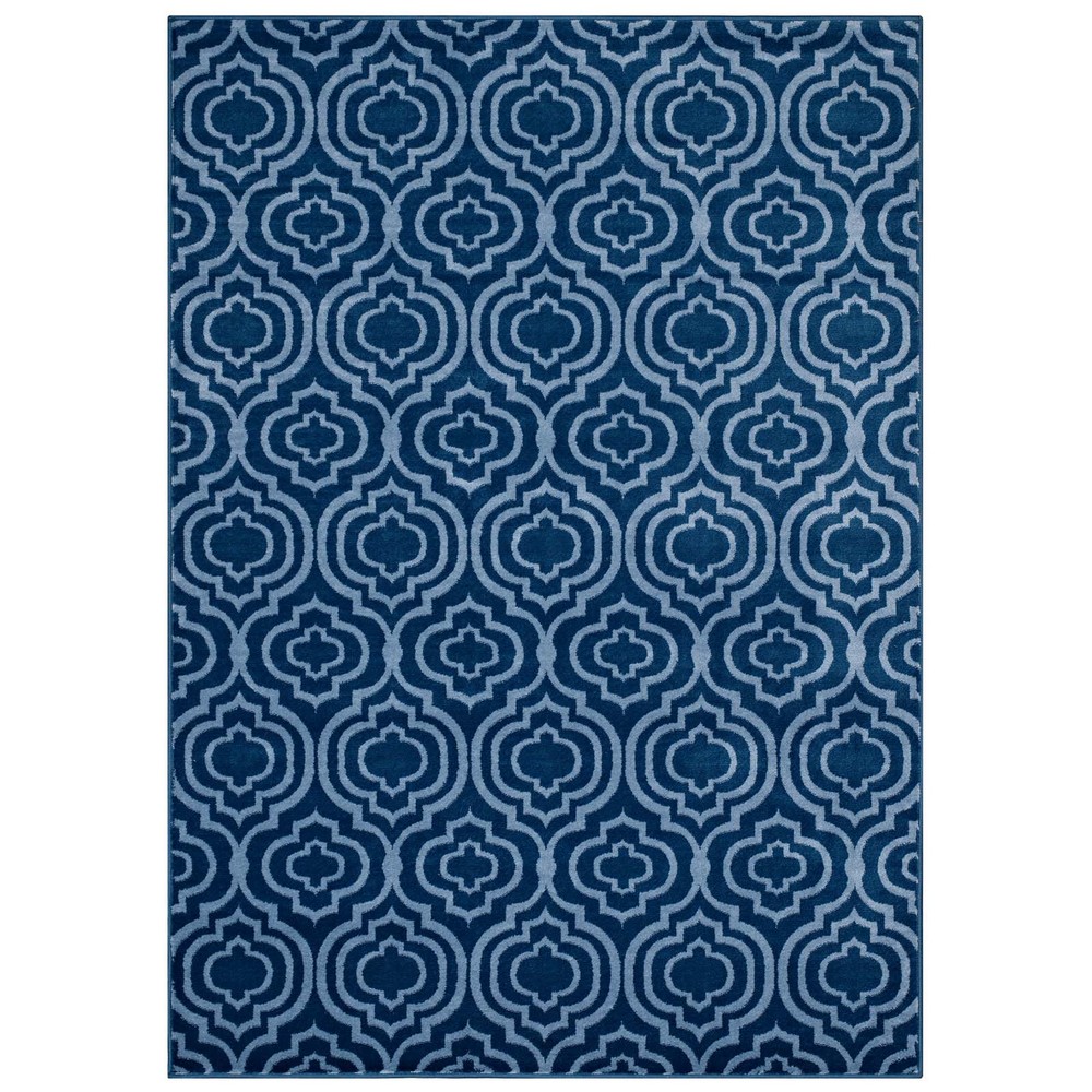 MODWAY R-1130B-58 FRAME TRANSITIONAL MOROCCAN TRELLIS 5 X 8 AREA RUG IN MOROCCAN BLUE AND LIGHT BLUE