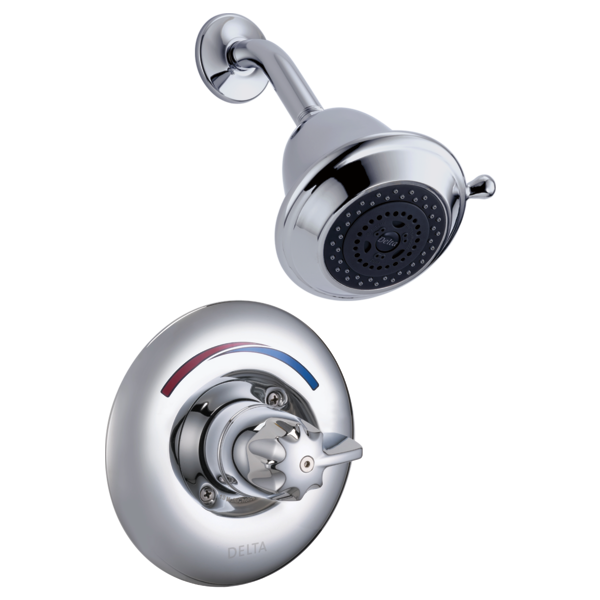 DELTA T13H123 COMMERCIAL 4 3/4 INCH SINGLE HANDLE SHOWER VALVE TRIM WITH 1.75 GPM MULTI FUNCTION SHOWER HEAD AND METAL BLADE HANDLE - CHROME