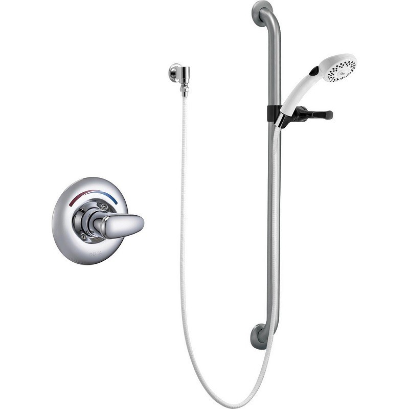DELTA T13H152-05 COMMERCIAL SINGLE HANDLE HAND SHOWER VALVE TRIM ONLY WITH METAL LEVER HANDLE, 36 INCH COMBINATION GRAB AND SLIDE BAR, HAND SHOWER HOLDER AND SINGLE FUNCTION 1.5 GPM HAND SHOWER - CHROME