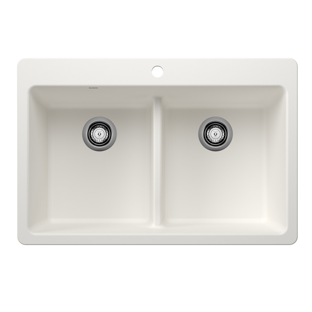 BLANCO 44320 LIVEN 33 INCH SILGRANIT 50/50 DOUBLE BOWL DUAL MOUNT KITCHEN SINK WITH LOW DIVIDE