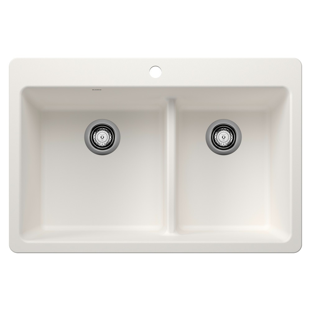 BLANCO 44321 LIVEN 33 INCH SILGRANIT 60/40 DOUBLE BOWL DUAL MOUNT KITCHEN SINK WITH LOW DIVIDE