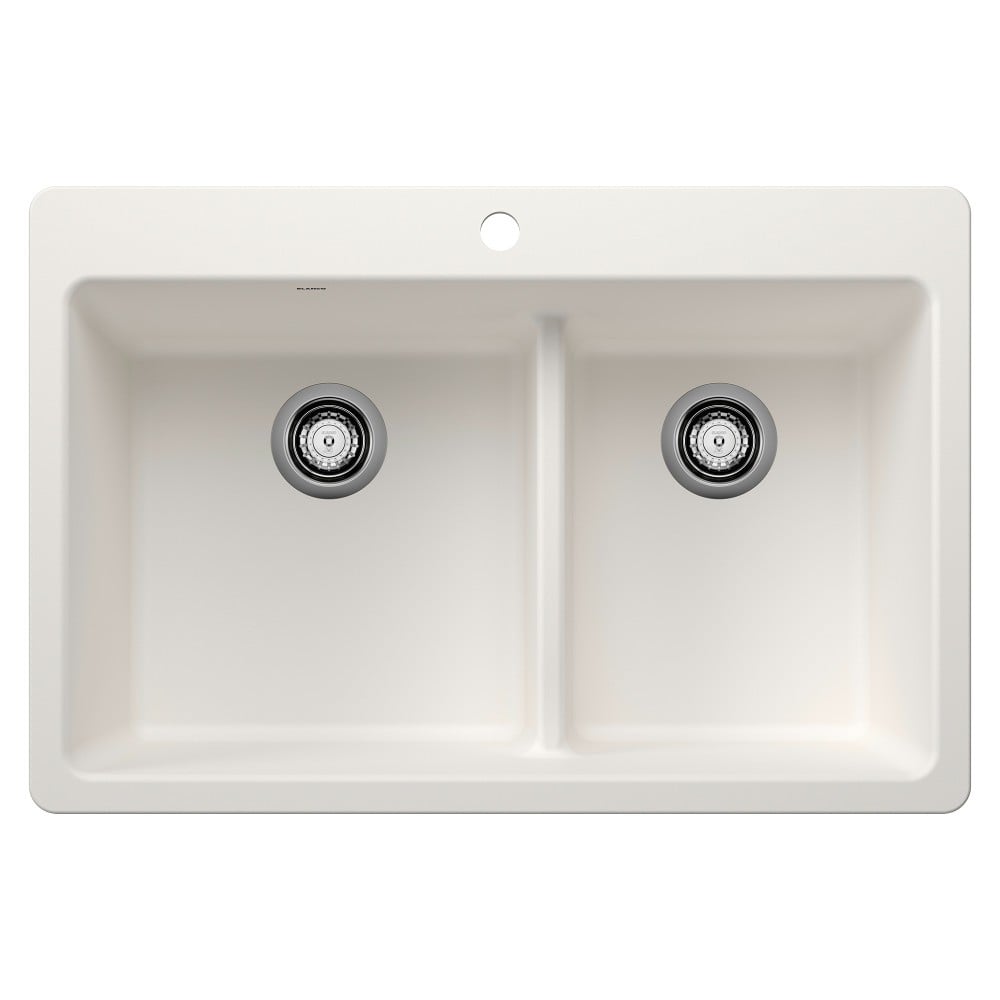 BLANCO 44321 LIVEN 33 INCH SILGRANIT 60/40 DOUBLE BOWL DUAL MOUNT KITCHEN SINK WITH LOW DIVIDE