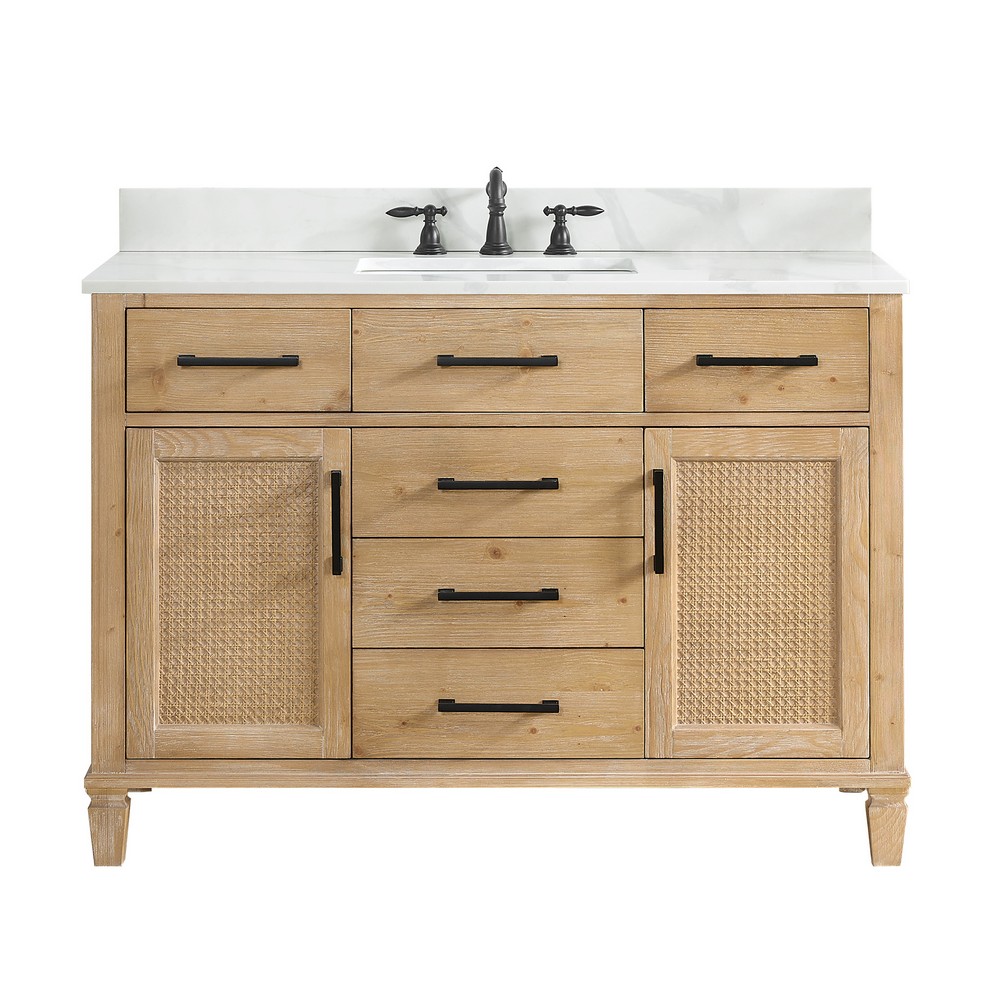 ALTAIR 560048-WF-CW SOLANA 48 INCH SINGLE SINK BATHROOM VANITY IN WEATHERED FIR WITH CALACATTA WHITE QUARTZ STONE COUNTERTOP