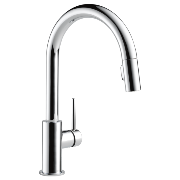 DELTA 9159-LS-DST TRINSIC 15 3/4 INCH SINGLE HOLE DECK MOUNT PULL-DOWN KITCHEN FAUCET WITH LIMITED SWIVEL AND LEVER HANDLE