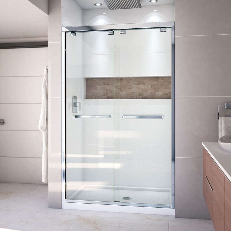 DREAMLINE DL-7009C ENCORE 34 D X 48 W X 78 3/4 H SEMI-FRAMELESS BYPASS SLIDING SHOWER DOOR AND SLIMLINE SHOWER BASE KIT