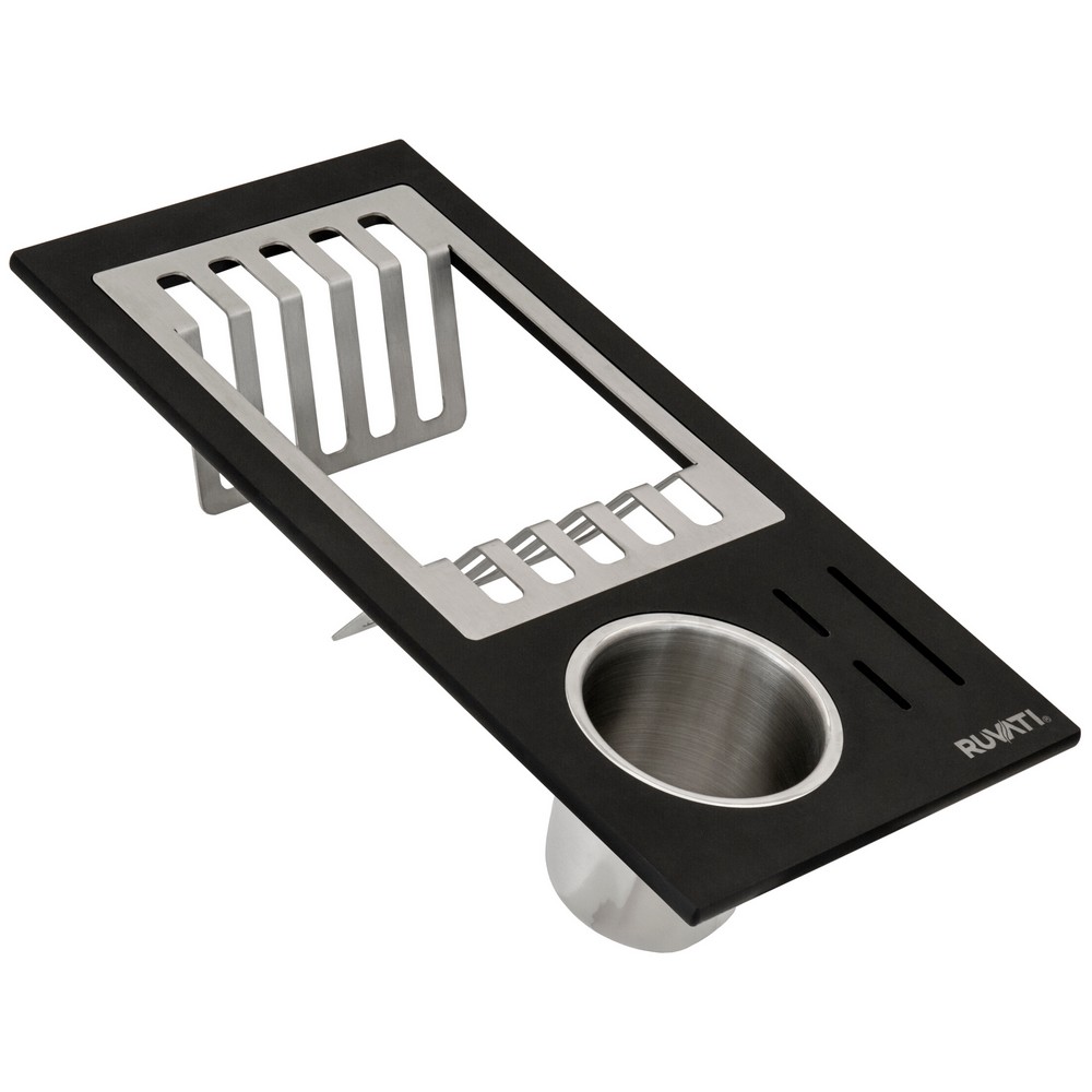 RUVATI RVA1542BWC BLACK COMPOSITE DISH PLATE AND SILVERWARE CADDY DRYING RACK FOR WORKSTATION SINKS