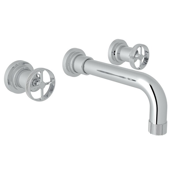 ROHL A3307IWTO-2 CAMPO 4 INCH THREE HOLES WALL MOUNT WIDESPREAD BATHROOM FAUCET WITH INDUSTRIAL WHEEL HANDLES